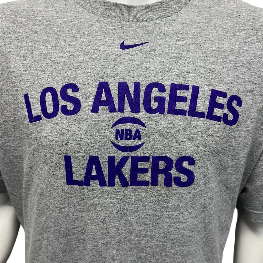 Vintage Nike Team Los Angeles Lakers Center Check #61 Gray Purple T-Shirt Tee XL